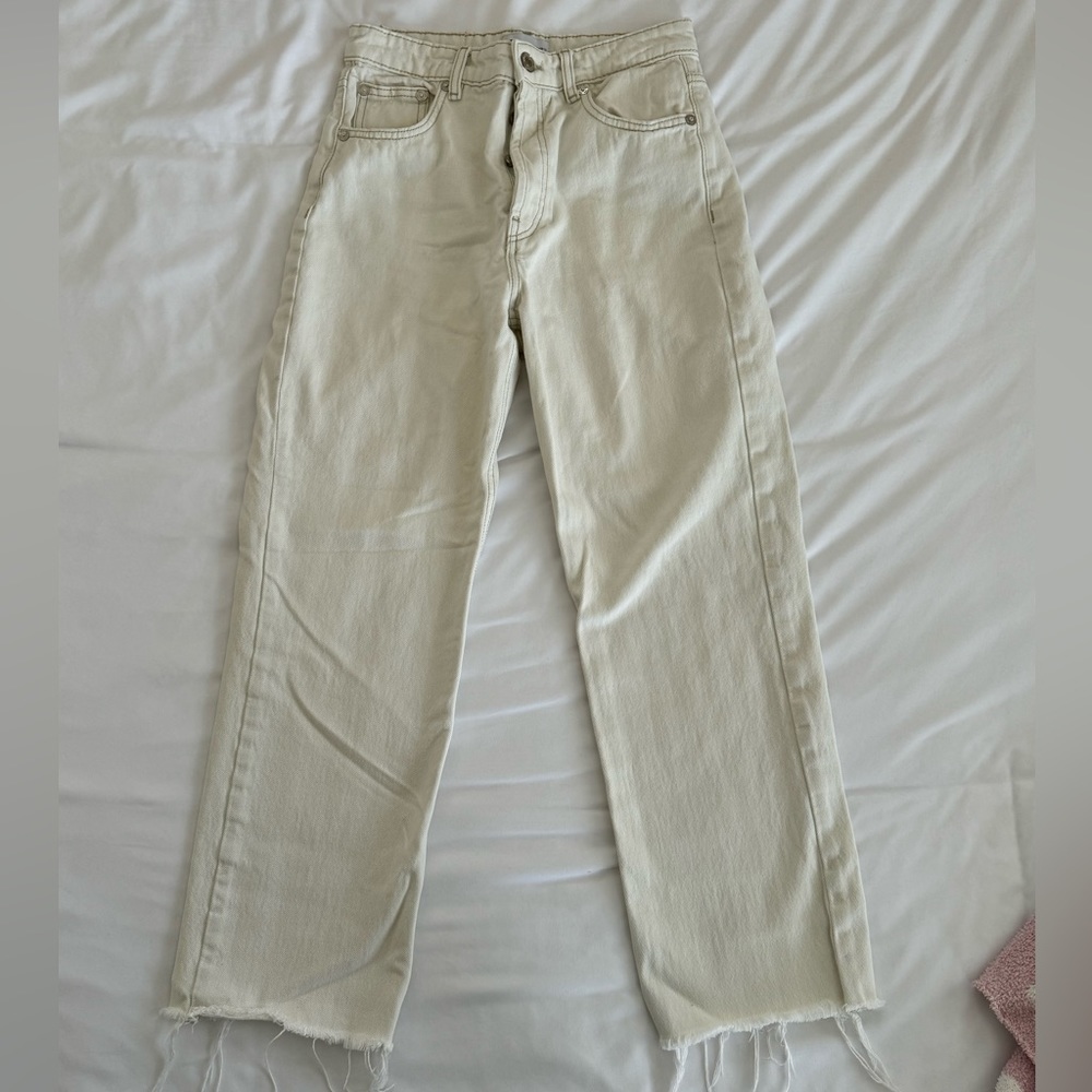 Zara cream straight leg jeans